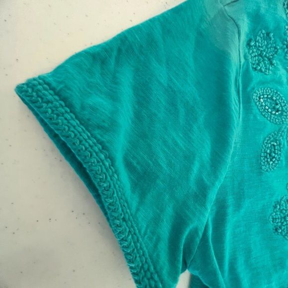 Style & Co Turquioise Dress Heavy Embellishment on Bodice 100% Cotton Medium - Picture 8 of 8